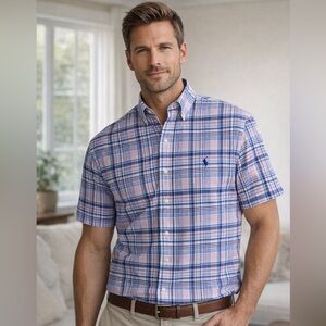 Classic Ralph Lauren 100% cotton pastel plaid button down, XLT